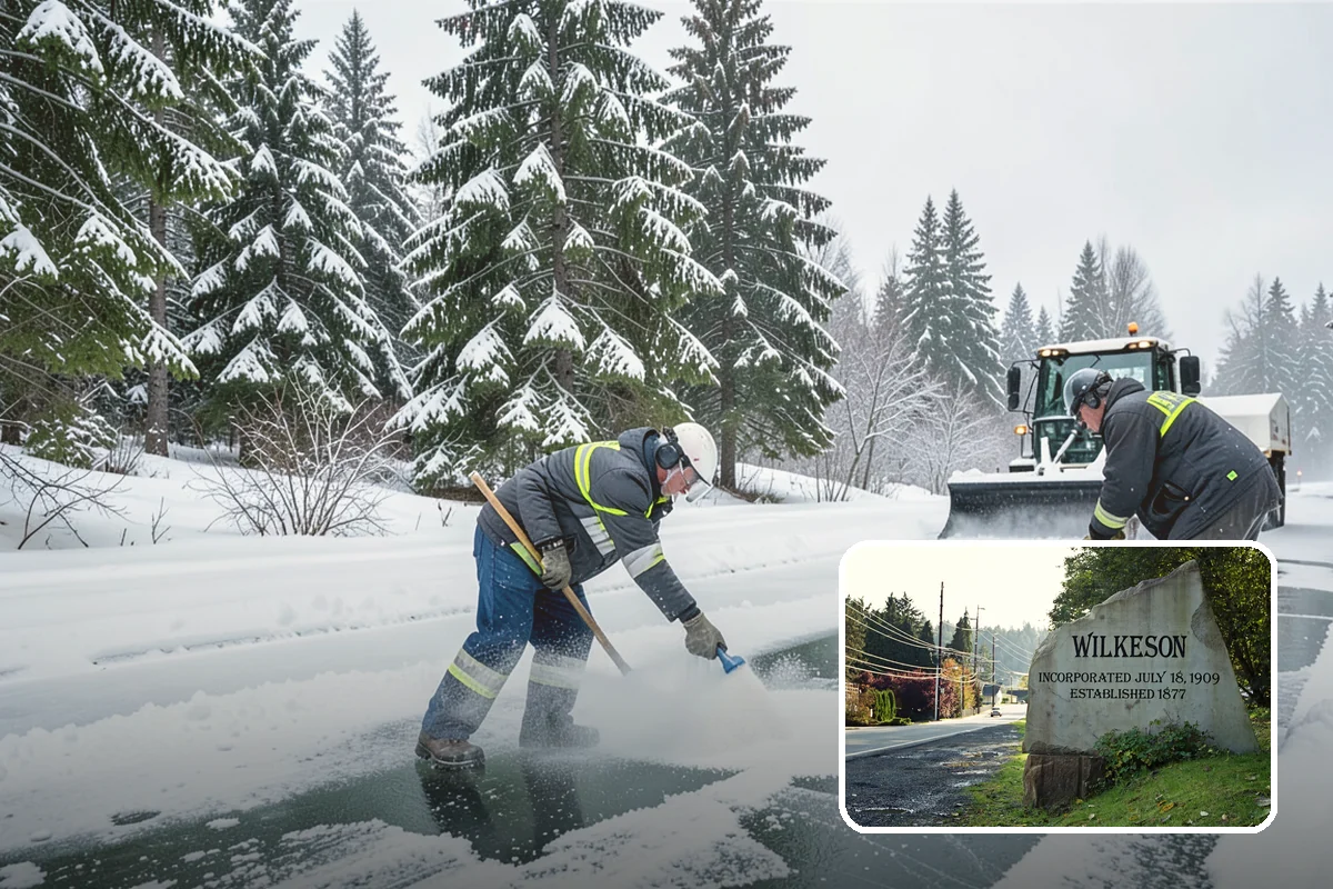 Movie Theater Snow Removal in Wilkeson, Pierce County, WA - Lot cleared and salted before evening showtimes