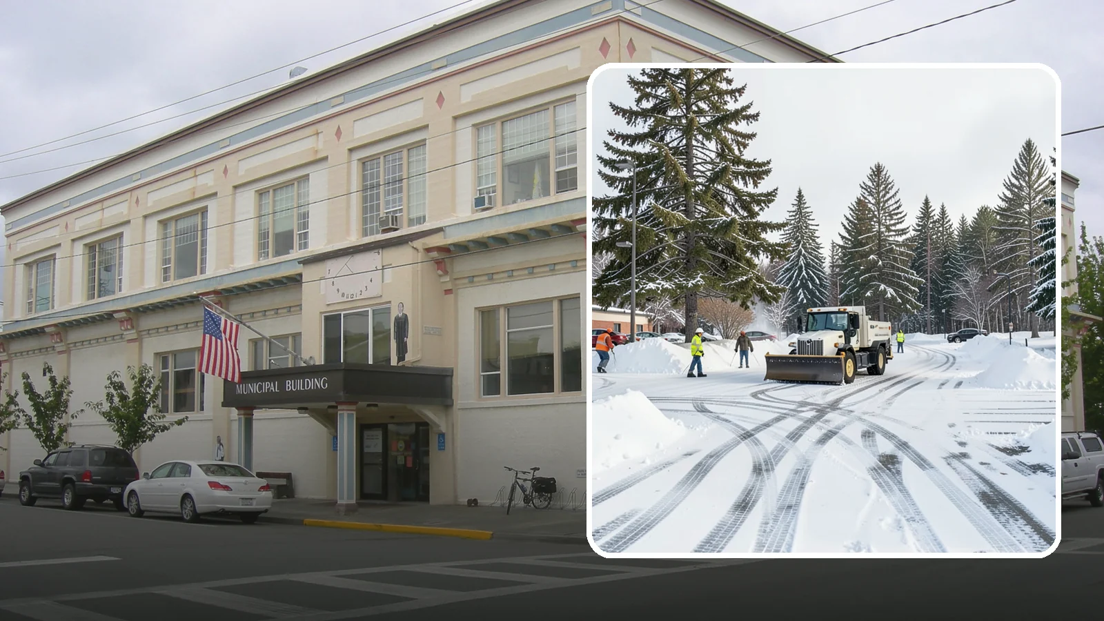 Municipal Parking Lot Snow Removal in Anacortes, Skagit County, WA - We clear municipal building lots so Western Washington residents and staff can reach public services in any winter weather.