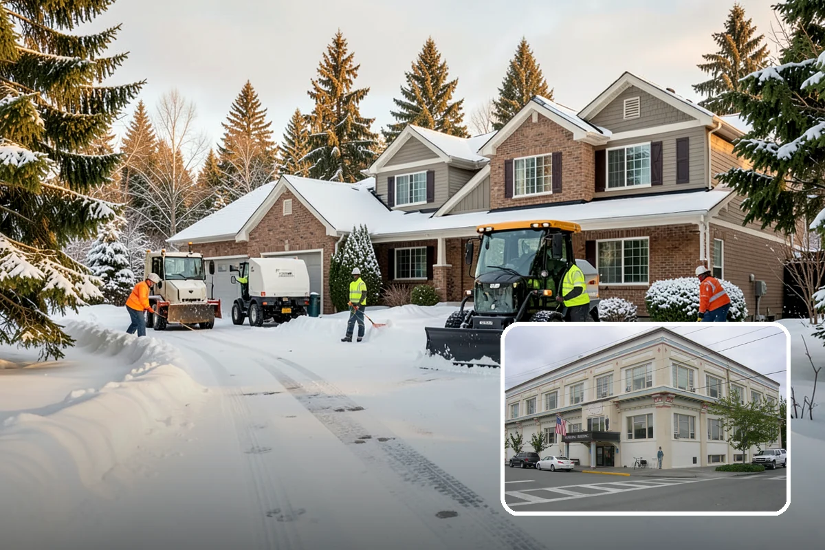 Municipal Parking Lot Snow Removal in Anacortes, Skagit County, WA - Public and staff parking stay open so services continue during storms