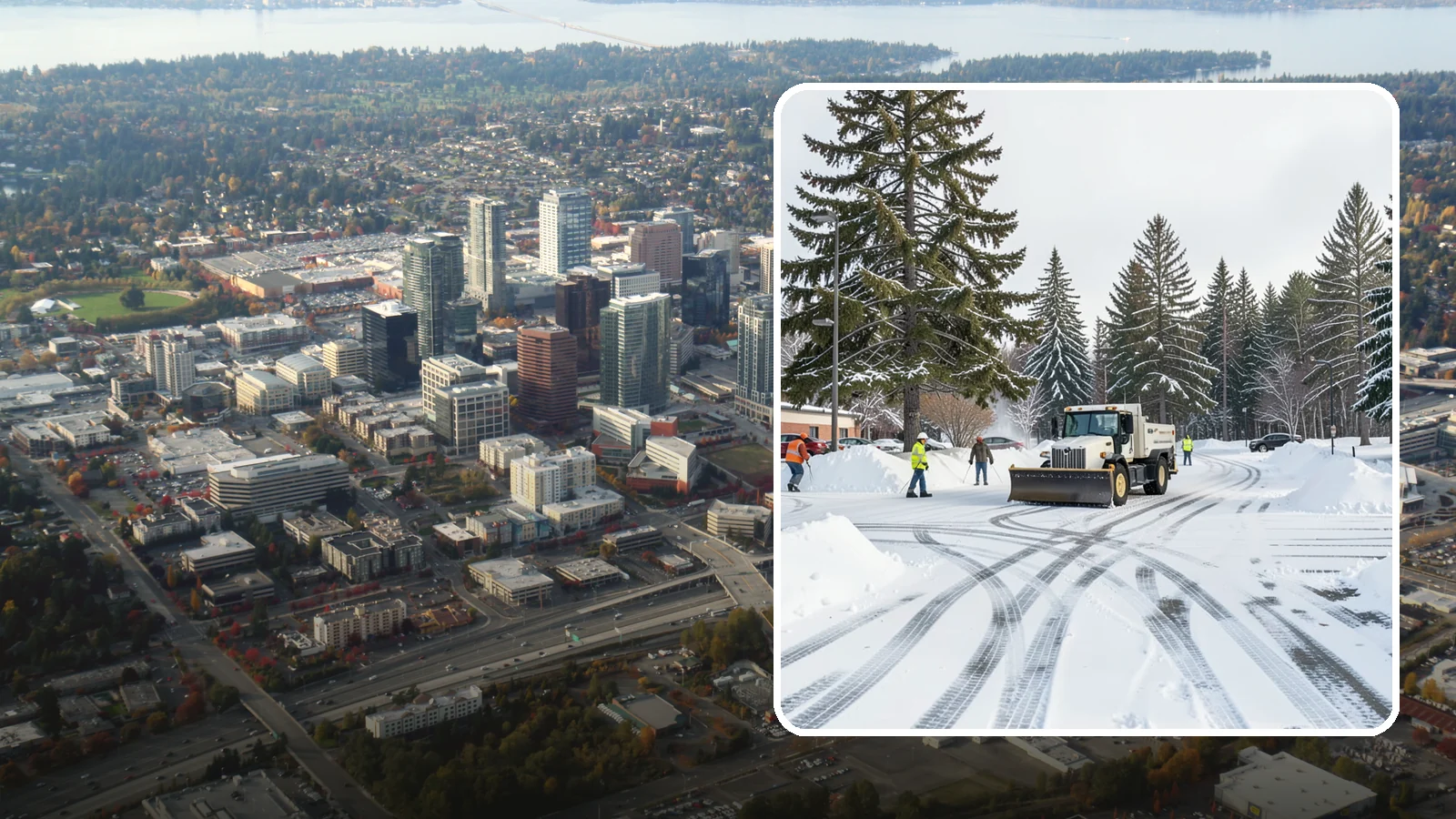 Municipal Parking Lot Snow Removal in Bellevue, King County, WA - We clear municipal building lots so Western Washington residents and staff can reach public services in any winter weather.