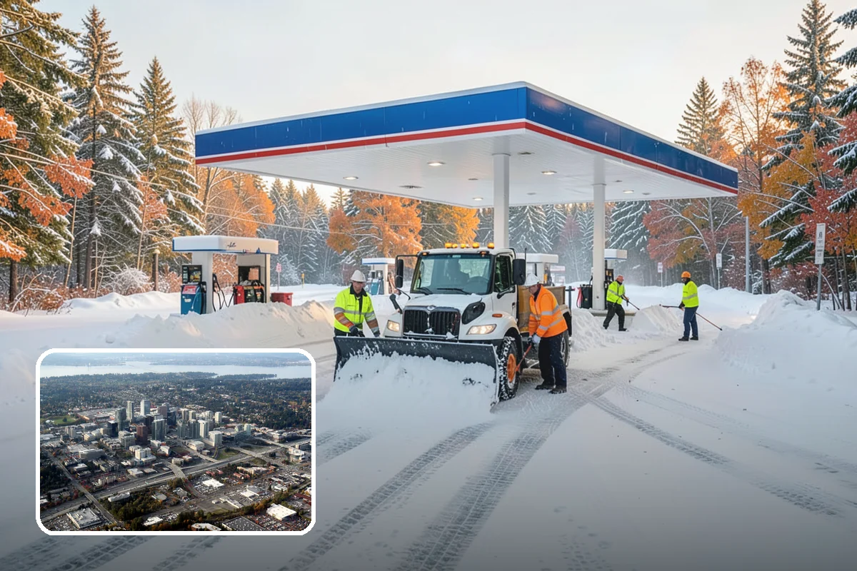 Municipal Parking Lot Snow Removal in Bellevue, King County, WA - Public and staff parking stay open so services continue during storms