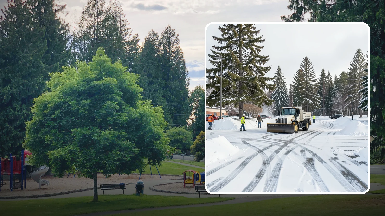 Municipal Parking Lot Snow Removal in Bonney Lake, Pierce County, WA - We clear municipal building lots so Western Washington residents and staff can reach public services in any winter weather.