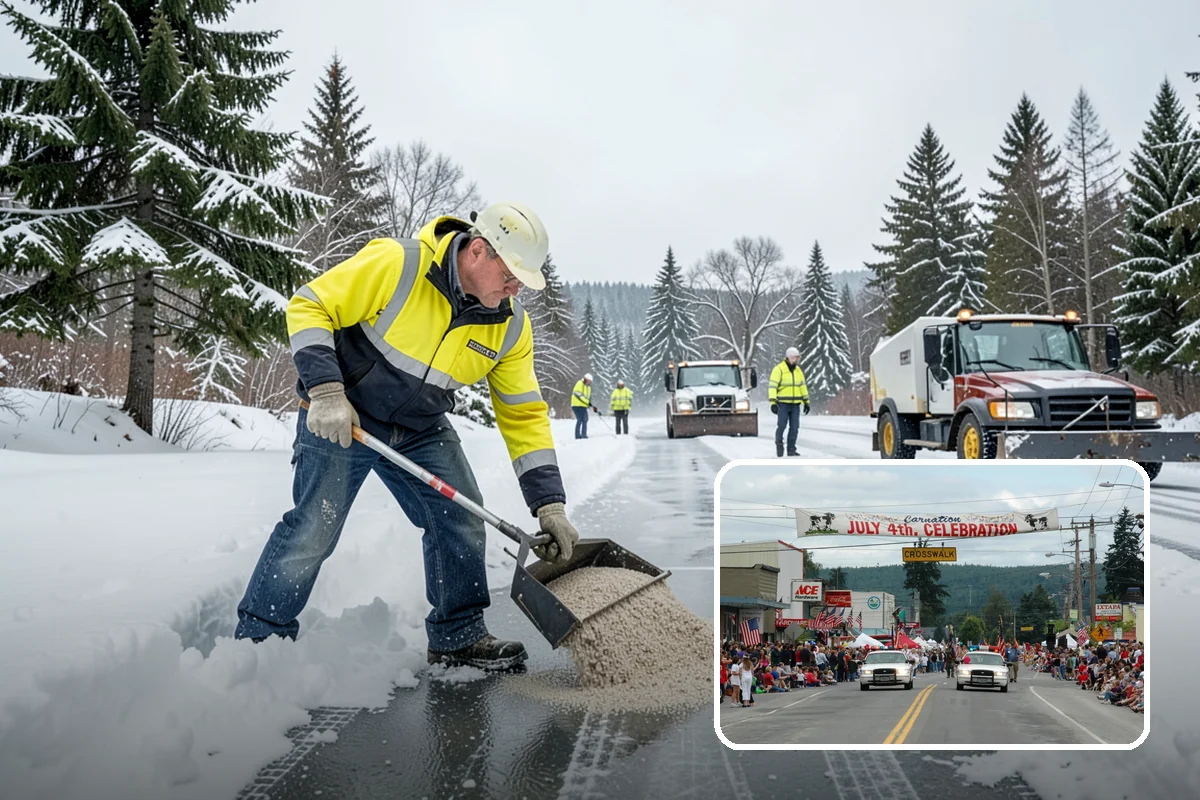 Municipal Parking Lot Snow Removal in Carnation, King County, WA - Public and staff parking stay open so services continue during storms