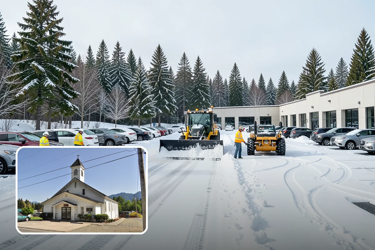 Municipal Parking Lot Snow Removal in Concrete, Skagit County, WA - Public and staff parking stay open so services continue during storms
