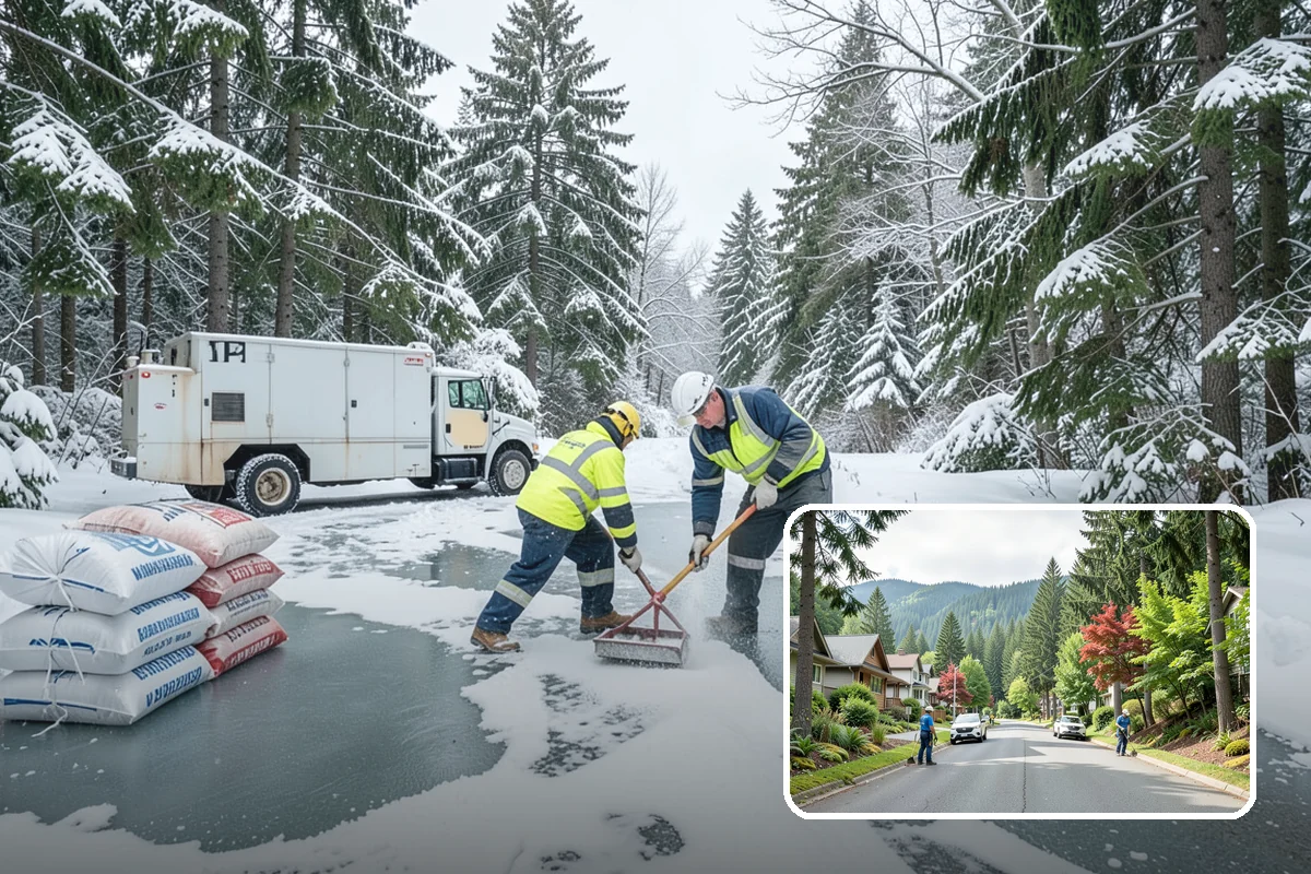 Municipal Parking Lot Snow Removal in Darrington, Snohomish County, WA - Public and staff parking stay open so services continue during storms