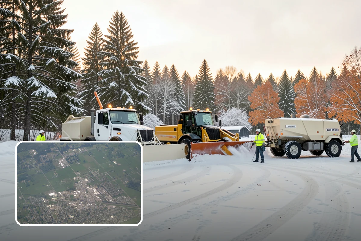 Municipal Parking Lot Snow Removal in Enumclaw, King County, WA - Public and staff parking stay open so services continue during storms