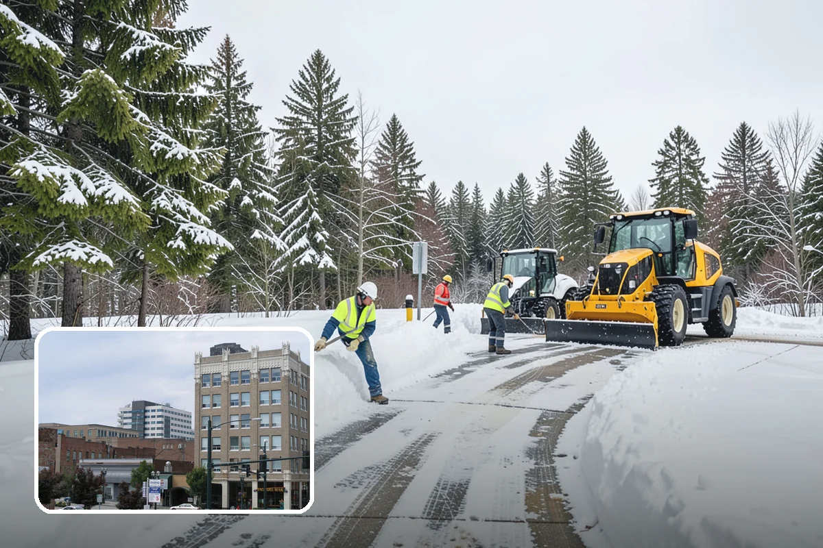 Municipal Parking Lot Snow Removal in Everett, Snohomish County, WA - Public and staff parking stay open so services continue during storms