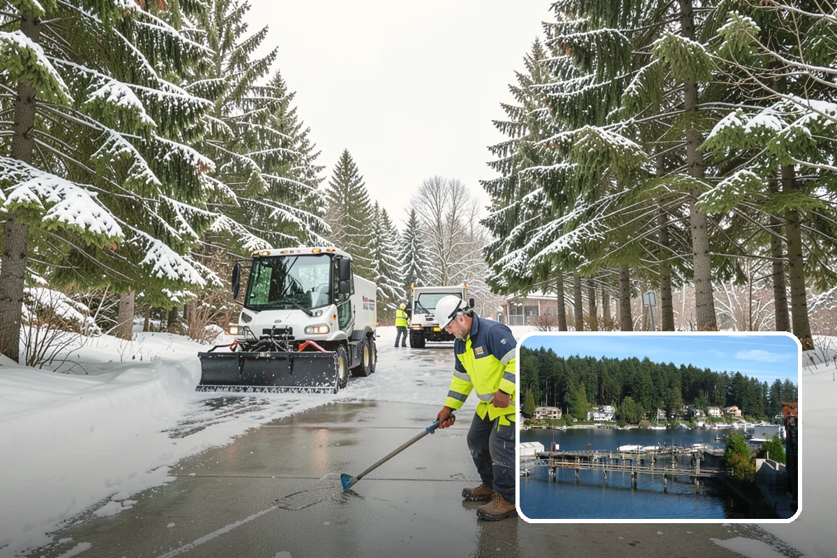 Municipal Parking Lot Snow Removal in Gig Harbor, Pierce County, WA - Public and staff parking stay open so services continue during storms