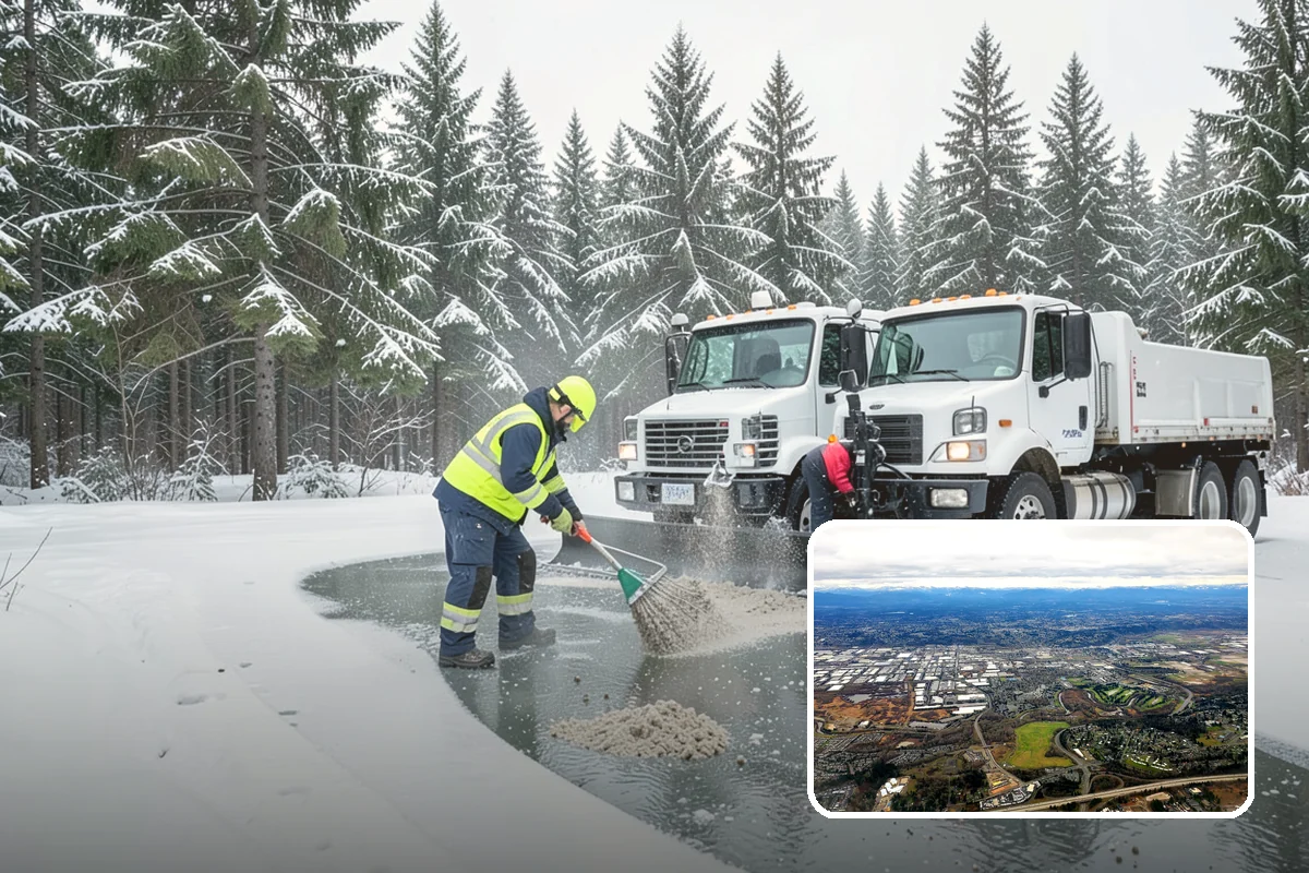 Municipal Parking Lot Snow Removal in Kent, King County, WA - Public and staff parking stay open so services continue during storms