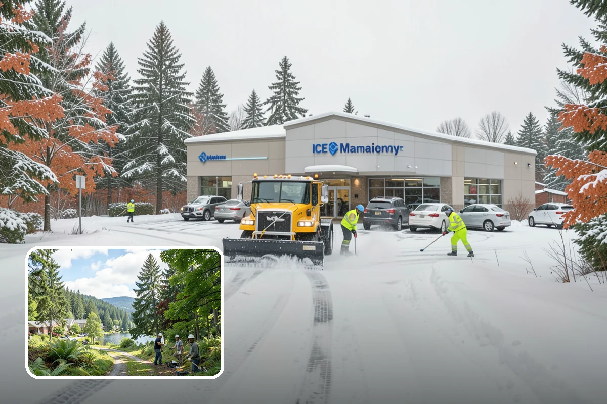 Municipal Parking Lot Snow Removal in Lake Forest Park, King County, WA - Public and staff parking stay open so services continue during storms
