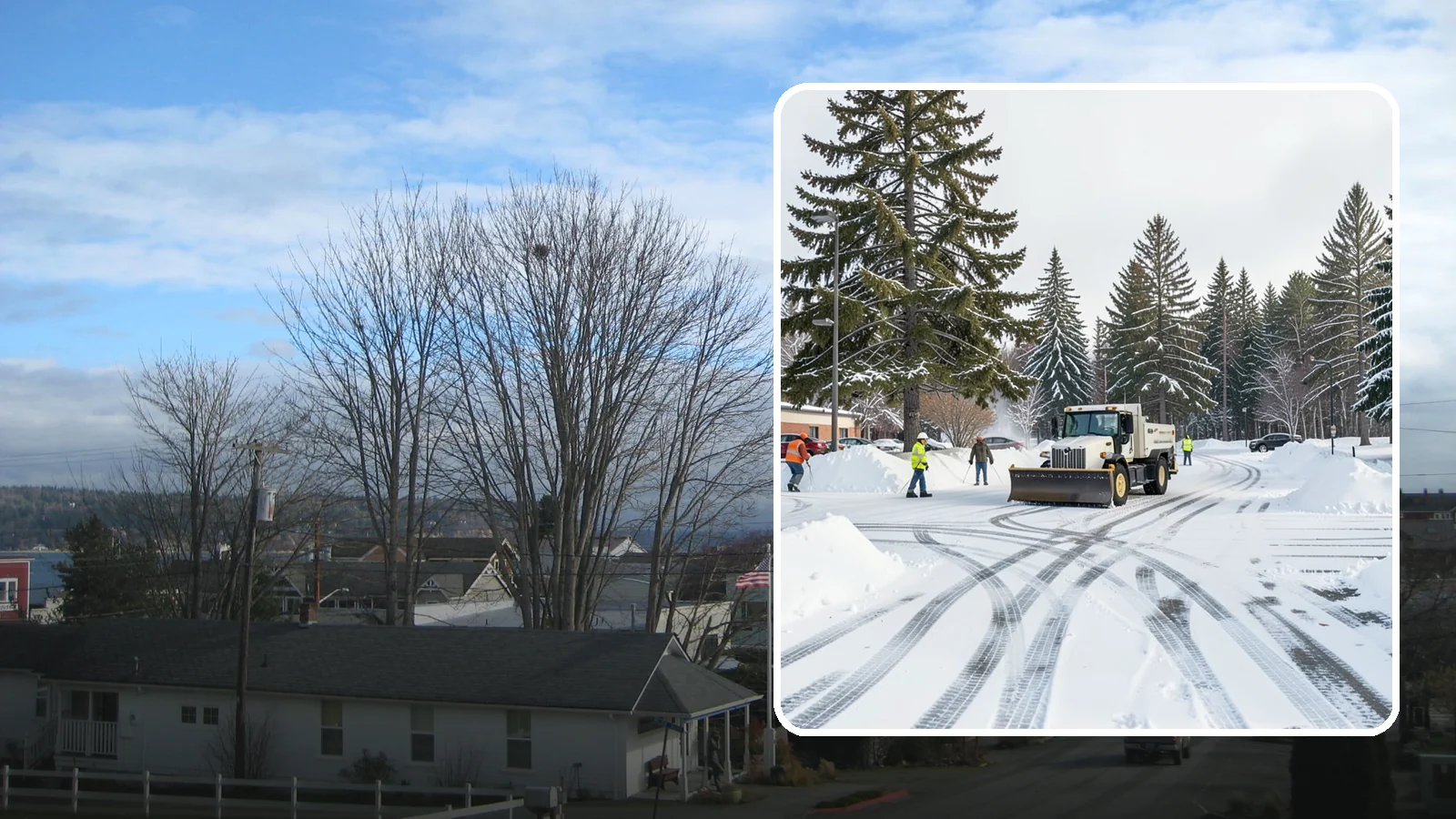 Municipal Parking Lot Snow Removal in Langley, Island County, WA - We clear municipal building lots so Western Washington residents and staff can reach public services in any winter weather.