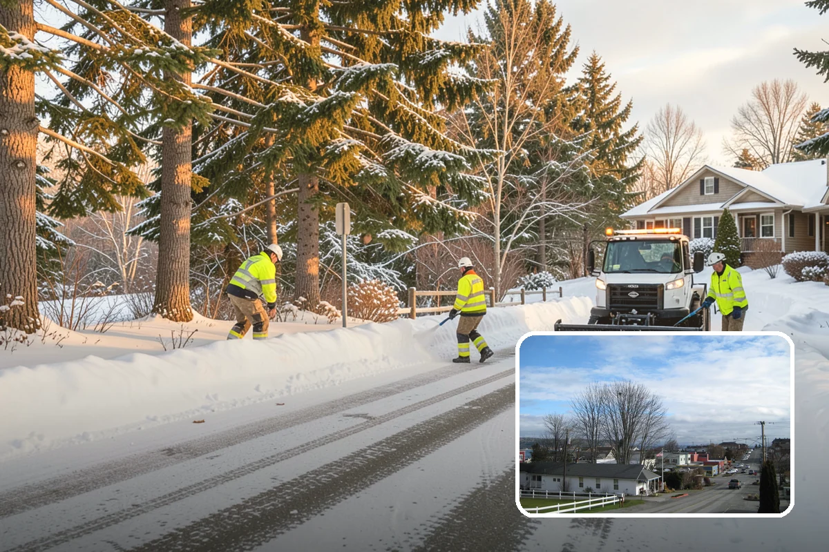 Municipal Parking Lot Snow Removal in Langley, Island County, WA - Public and staff parking stay open so services continue during storms