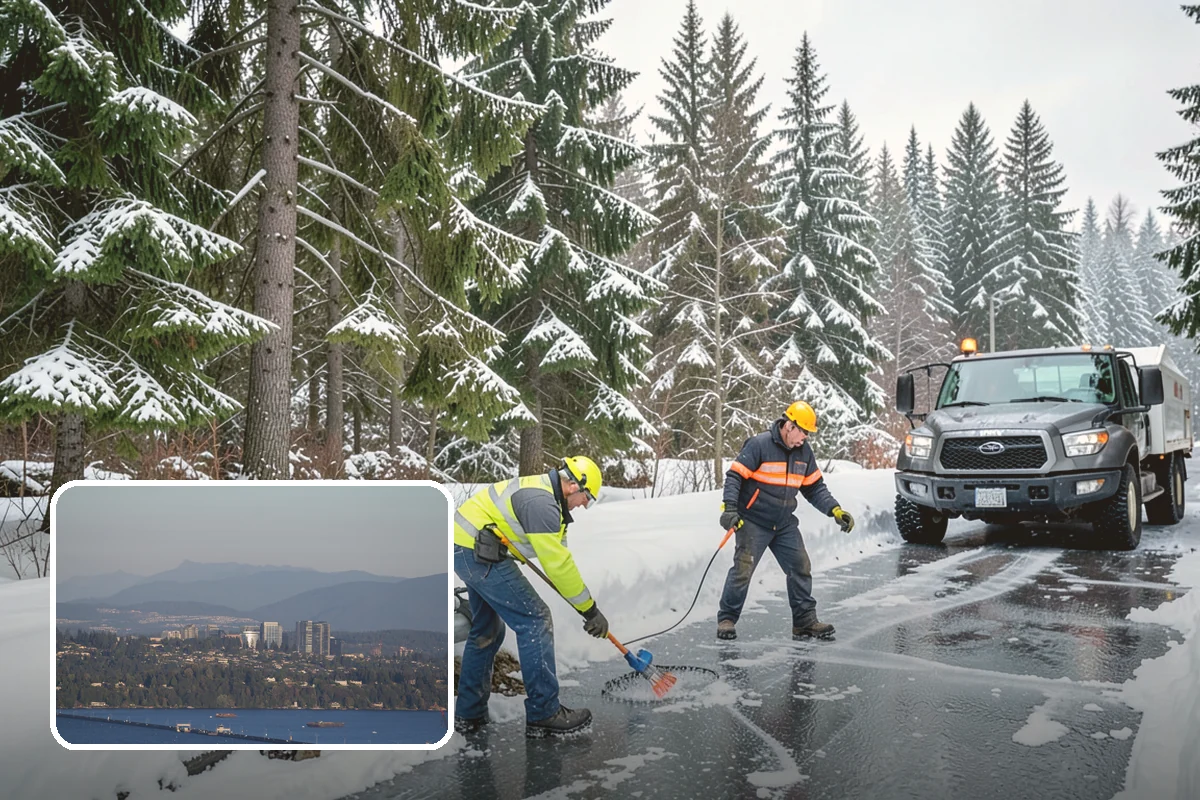Municipal Parking Lot Snow Removal in Medina, King County, WA - Public and staff parking stay open so services continue during storms