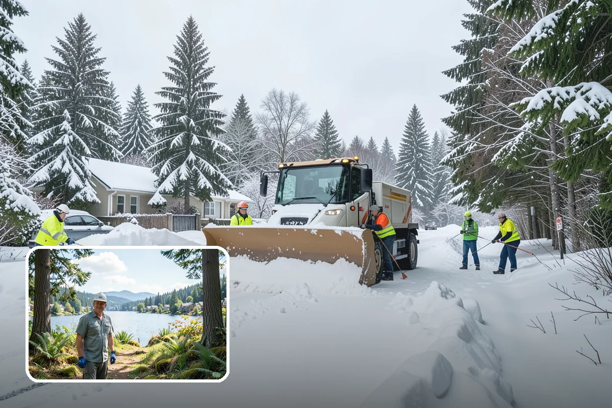 Municipal Parking Lot Snow Removal in Milton, King County, WA - Public and staff parking stay open so services continue during storms