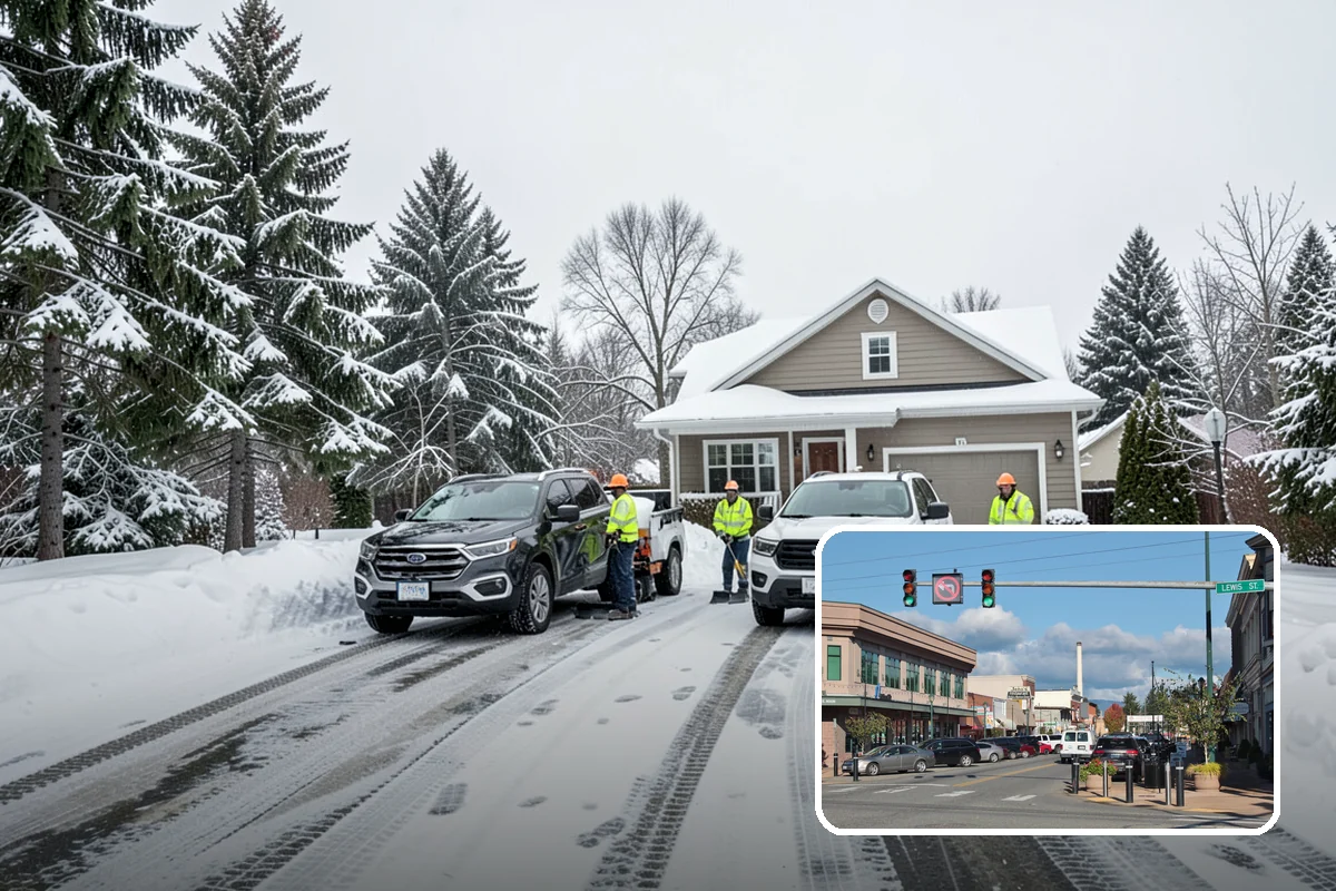 Municipal Parking Lot Snow Removal in Monroe, Snohomish County, WA - Public and staff parking stay open so services continue during storms