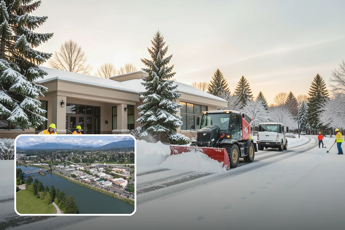 Municipal Parking Lot Snow Removal in Mount Vernon, Skagit County, WA - Public and staff parking stay open so services continue during storms