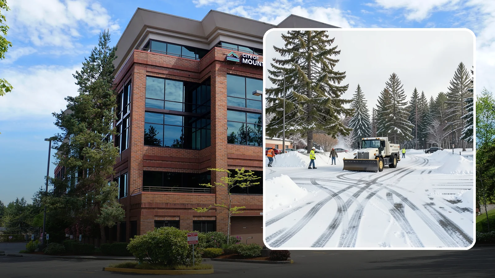 Municipal Parking Lot Snow Removal in Mountlake Terrace, Snohomish County, WA - We clear municipal building lots so Western Washington residents and staff can reach public services in any winter weather.