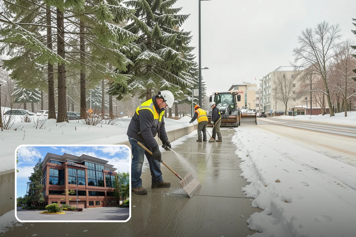 Municipal Parking Lot Snow Removal in Mountlake Terrace, Snohomish County, WA - Public and staff parking stay open so services continue during storms