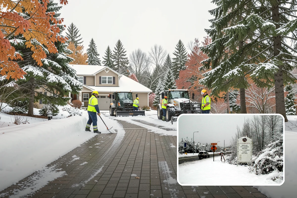Municipal Parking Lot Snow Removal in Newcastle, King County, WA - Public and staff parking stay open so services continue during storms