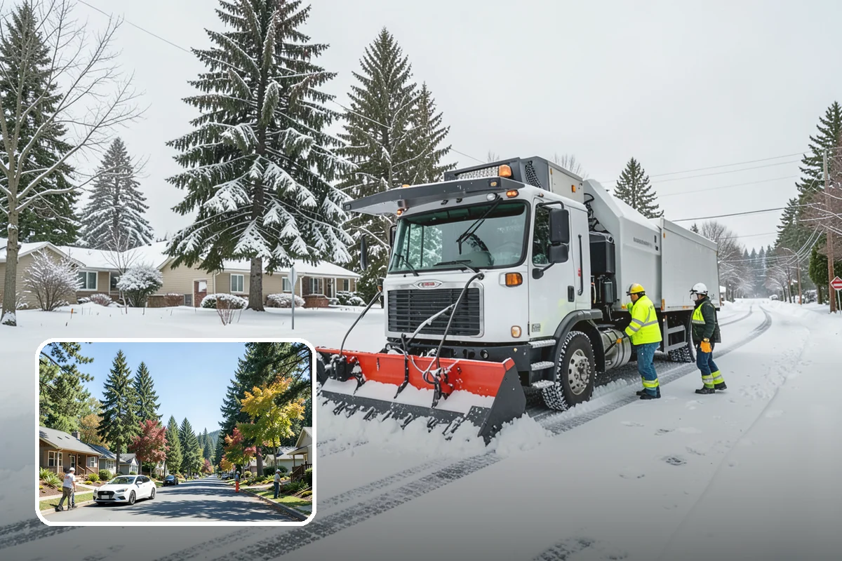 Municipal Parking Lot Snow Removal in Orting, Pierce County, WA - Public and staff parking stay open so services continue during storms