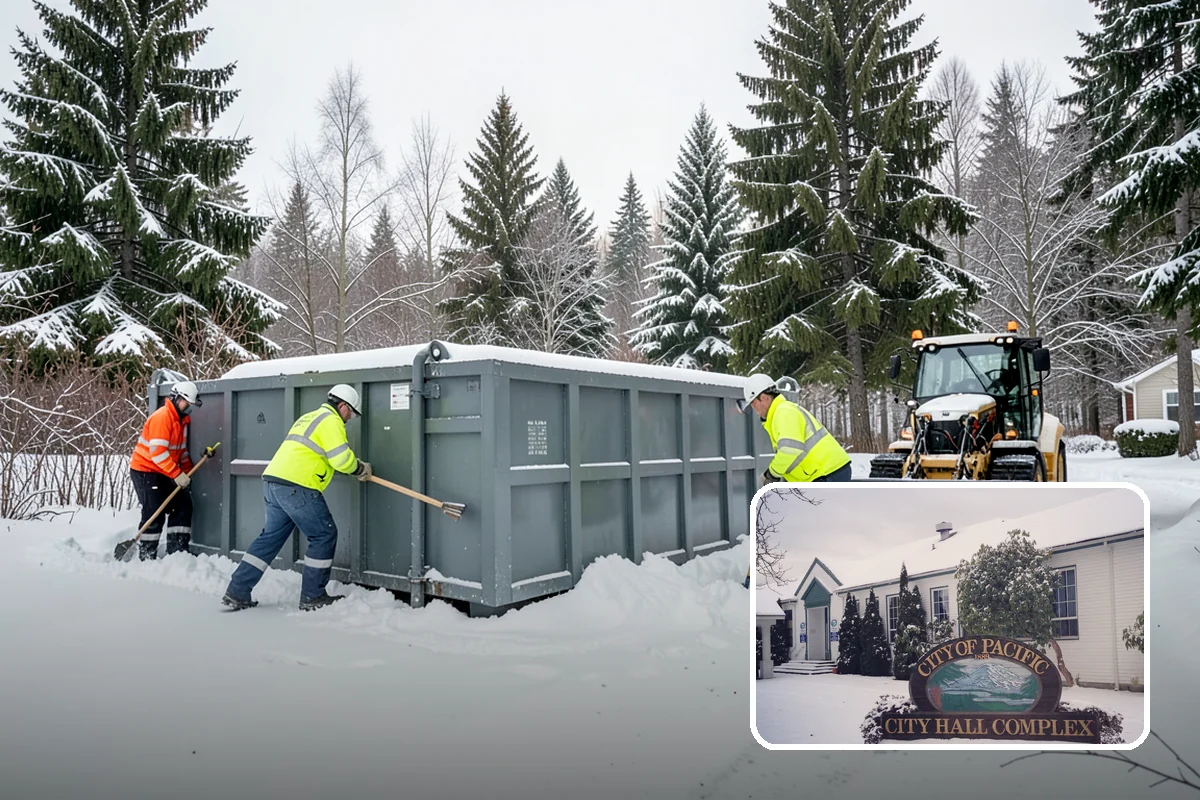 Municipal Parking Lot Snow Removal in Pacific, King County, WA - Public and staff parking stay open so services continue during storms