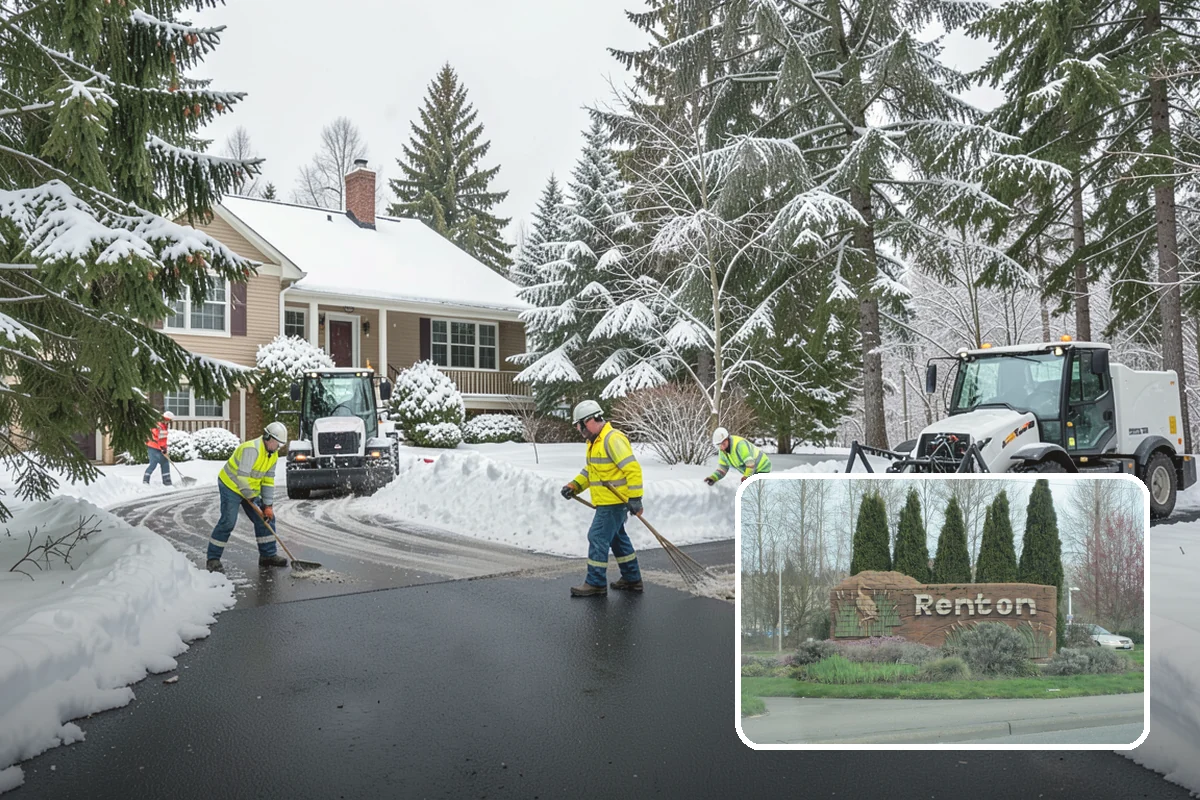 Municipal Parking Lot Snow Removal in Renton, King County, WA - Public and staff parking stay open so services continue during storms