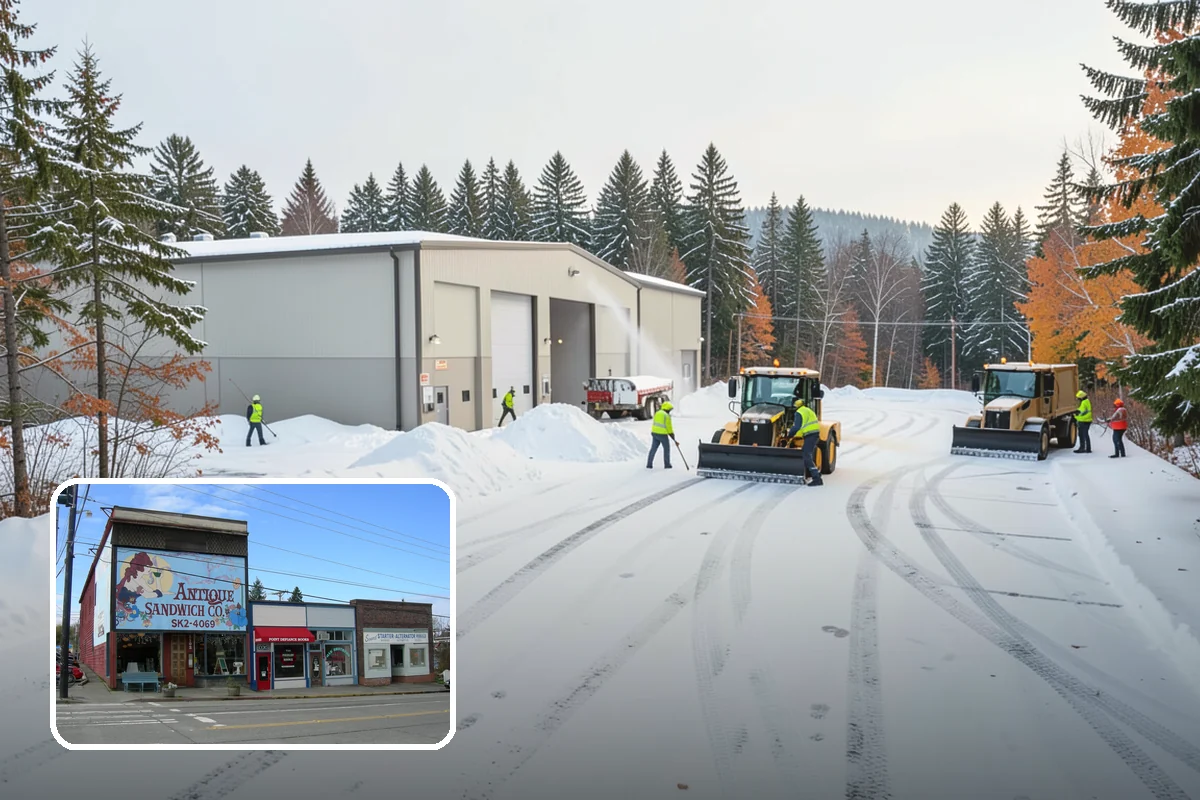 Municipal Parking Lot Snow Removal in Ruston, Pierce County, WA - Public and staff parking stay open so services continue during storms