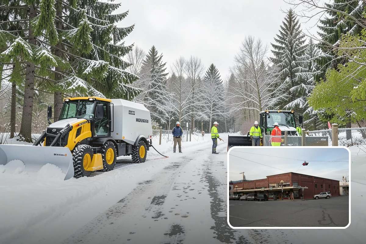 Municipal Parking Lot Snow Removal in Sedro-Woolley, Skagit County, WA - Public and staff parking stay open so services continue during storms