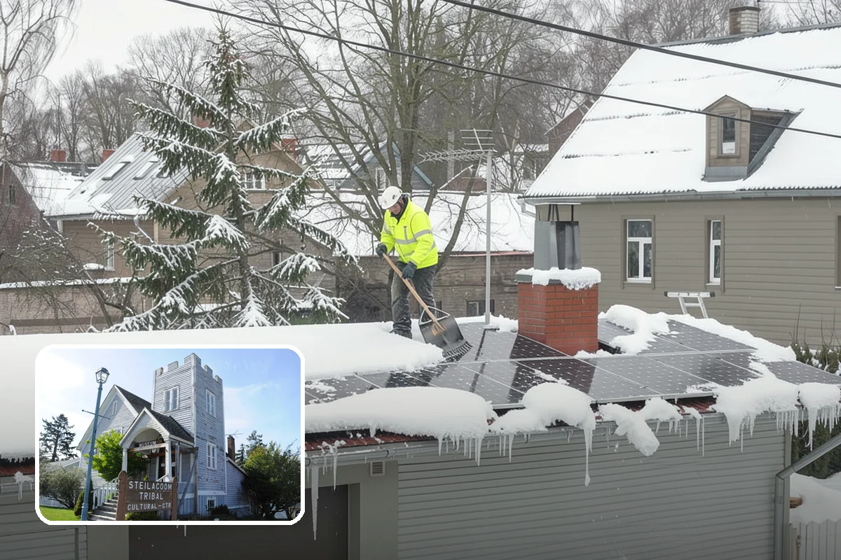 Municipal Parking Lot Snow Removal in Steilacoom, Pierce County, WA - Public and staff parking stay open so services continue during storms