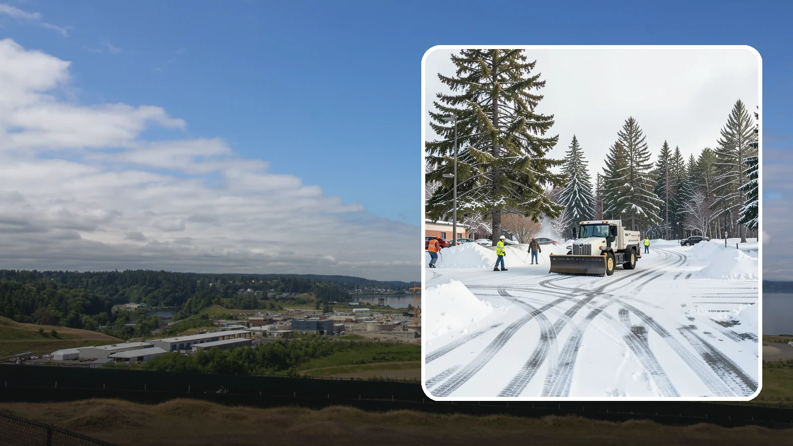 Municipal Parking Lot Snow Removal in University Place, Pierce County, WA - We clear municipal building lots so Western Washington residents and staff can reach public services in any winter weather.