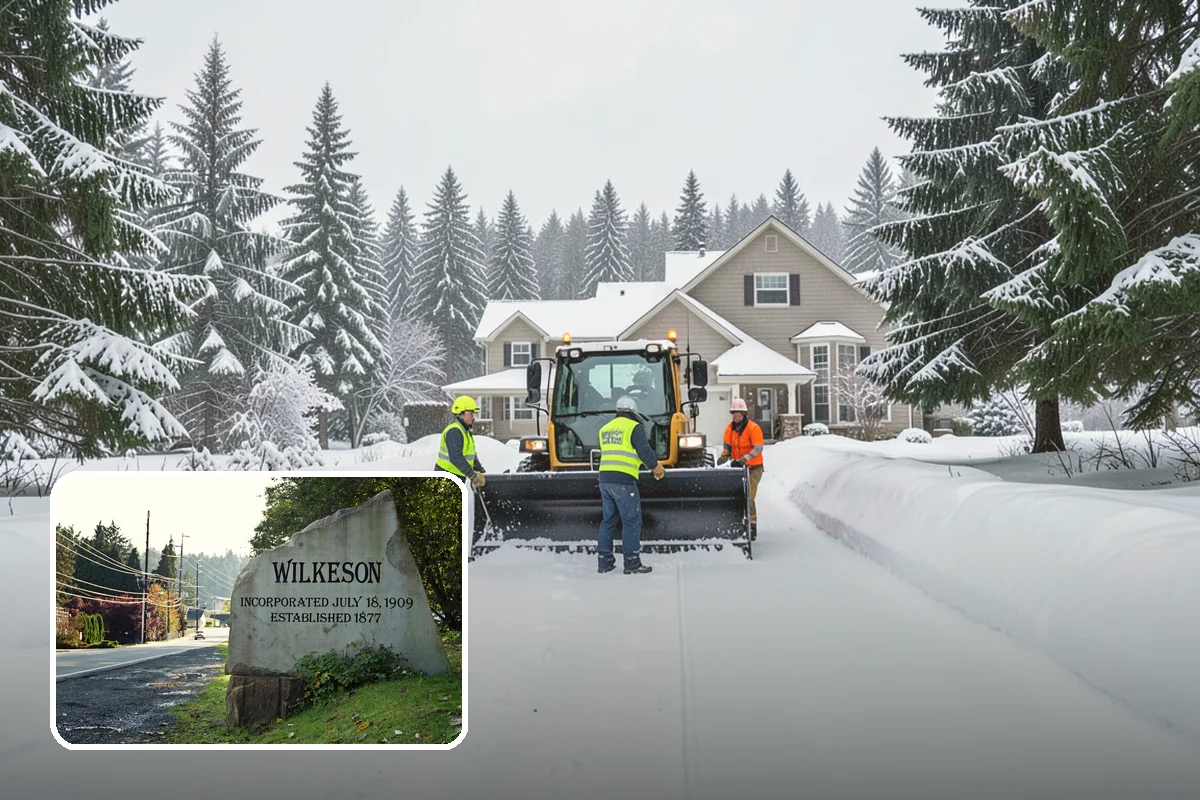 Municipal Parking Lot Snow Removal in Wilkeson, Pierce County, WA - Public and staff parking stay open so services continue during storms