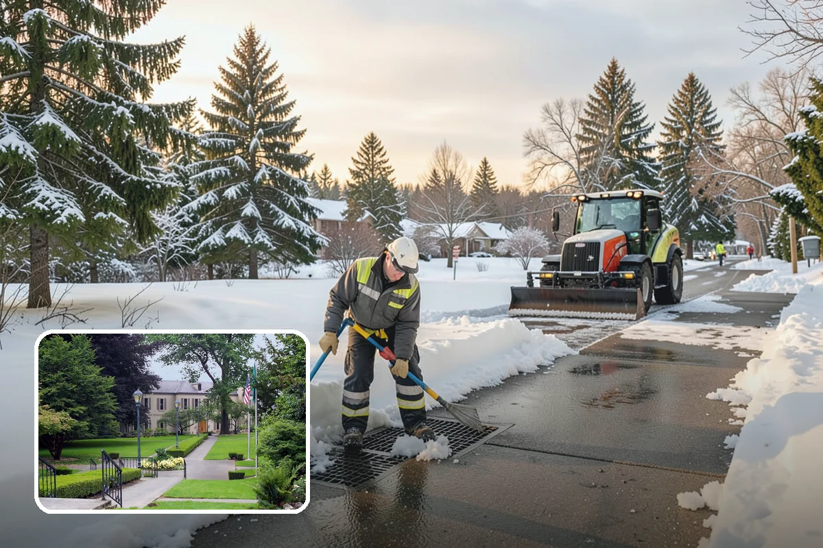 Municipal Parking Lot Snow Removal in Woodinville, King County, WA - Public and staff parking stay open so services continue during storms