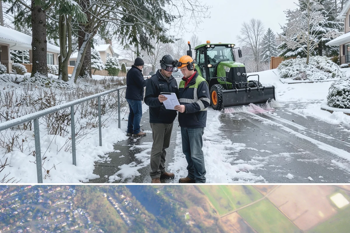 Municipal Sidewalk Clearing in Algona, King County, WA - Municipal demand spans late November through February, with shaded downtown blocks and transit stops needing repeated freeze-thaw...