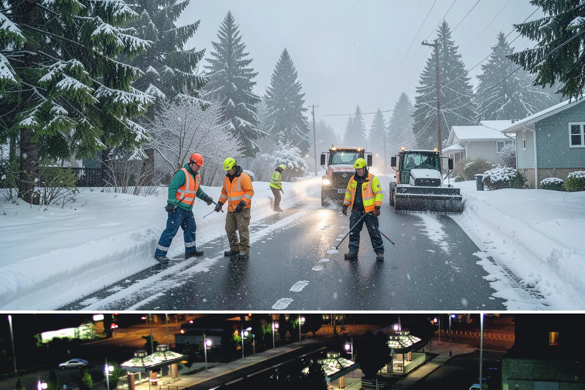 Municipal Sidewalk Clearing in Auburn, King County, WA - Municipal demand spans late November through February, with shaded downtown blocks and transit stops needing repeated freeze-thaw...