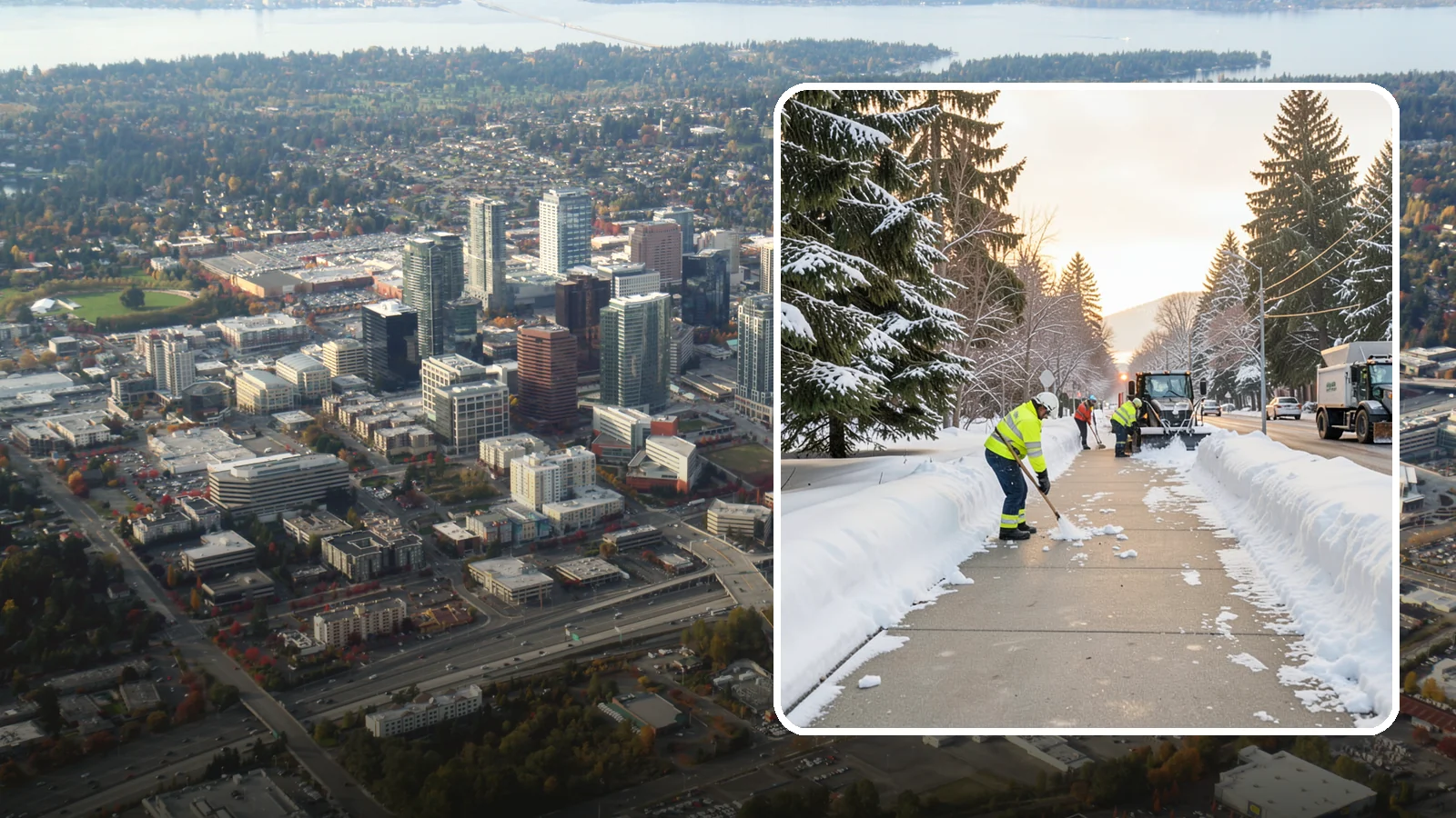 Municipal Sidewalk Clearing in Bellevue, King County, WA - Public right-of-way sidewalk clearing for Western Washington municipalities, keeping civic walks, transit approaches, and...