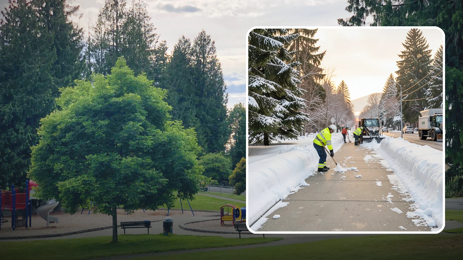 Municipal Sidewalk Clearing in Bonney Lake, Pierce County, WA - Public right-of-way sidewalk clearing for Western Washington municipalities, keeping civic walks, transit approaches, and...