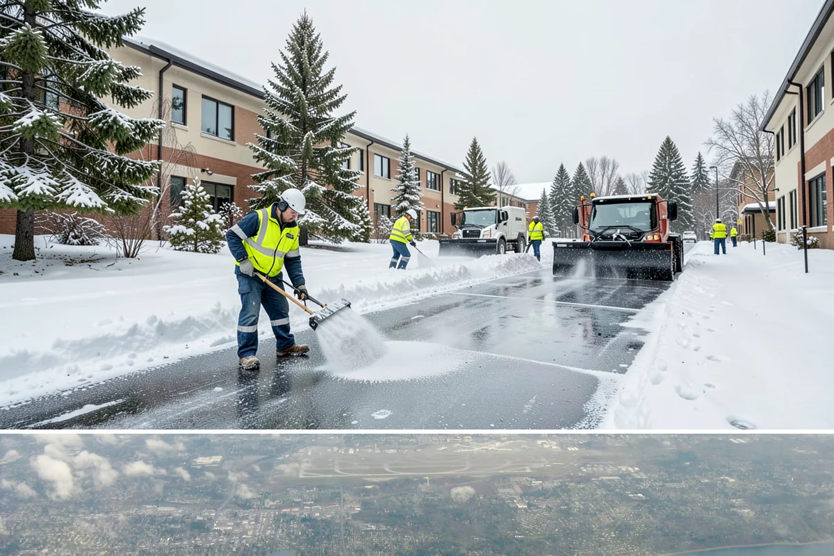 Municipal Sidewalk Clearing in Burien, King County, WA - Municipal demand spans late November through February, with shaded downtown blocks and transit stops needing repeated freeze-thaw...