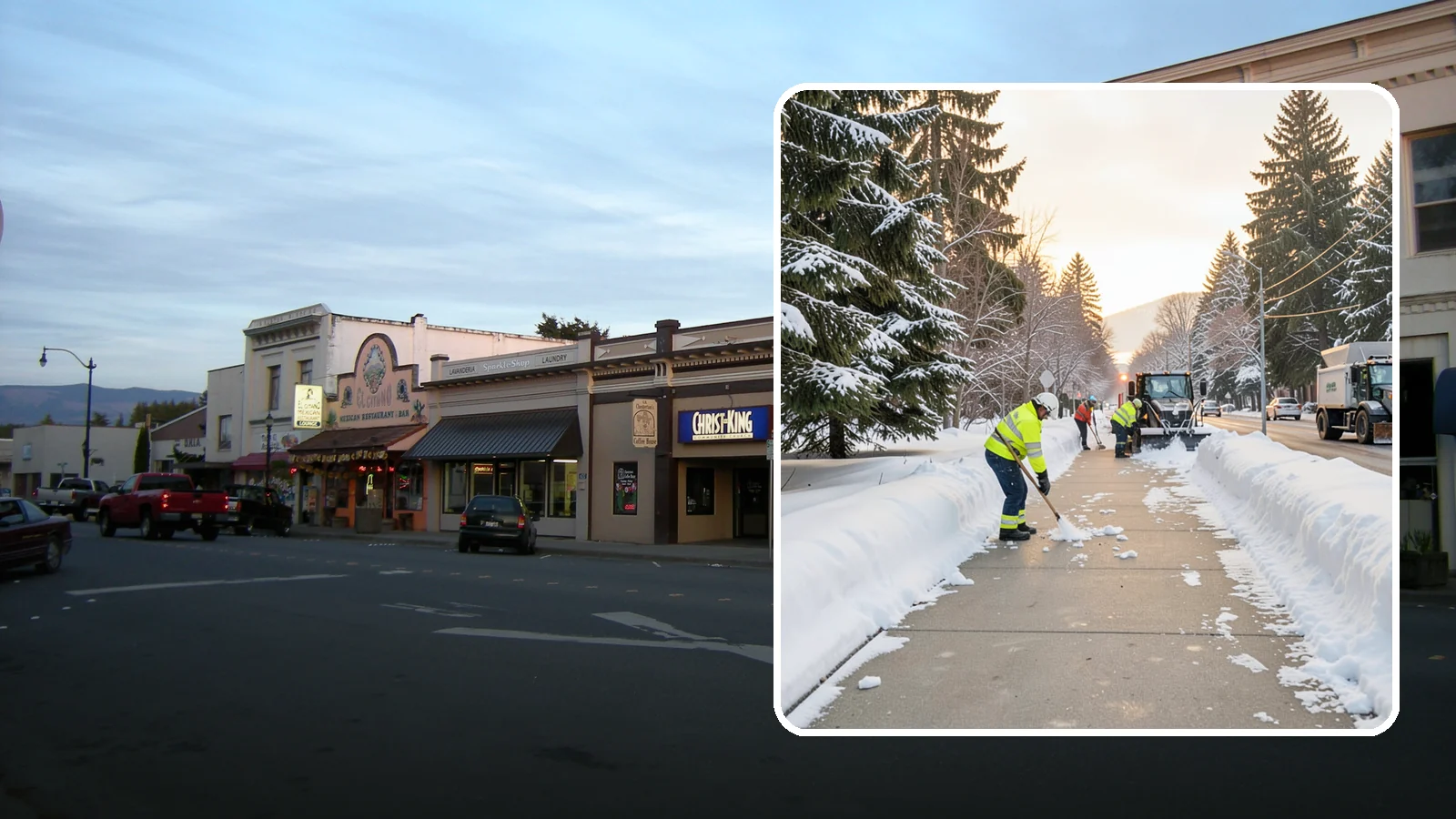Municipal Sidewalk Clearing in Burlington, Skagit County, WA - Public right-of-way sidewalk clearing for Western Washington municipalities, keeping civic walks, transit approaches, and...