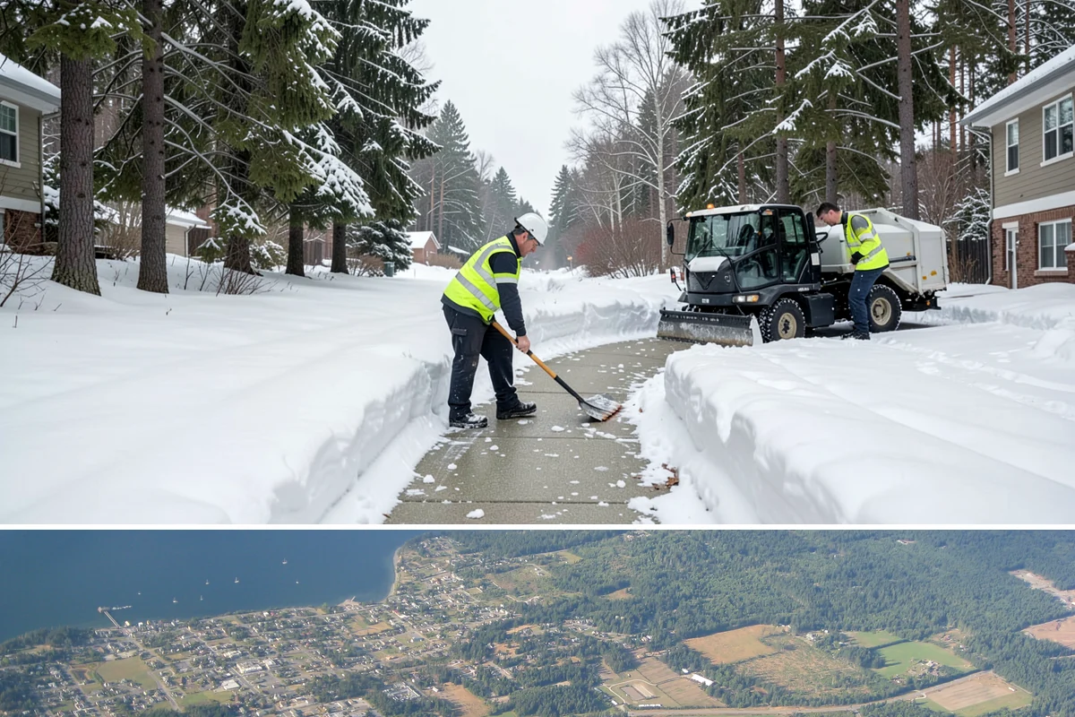 Municipal Sidewalk Clearing in Coupeville, Island County, WA - Municipal demand spans late November through February, with shaded downtown blocks and transit stops needing repeated freeze-thaw...