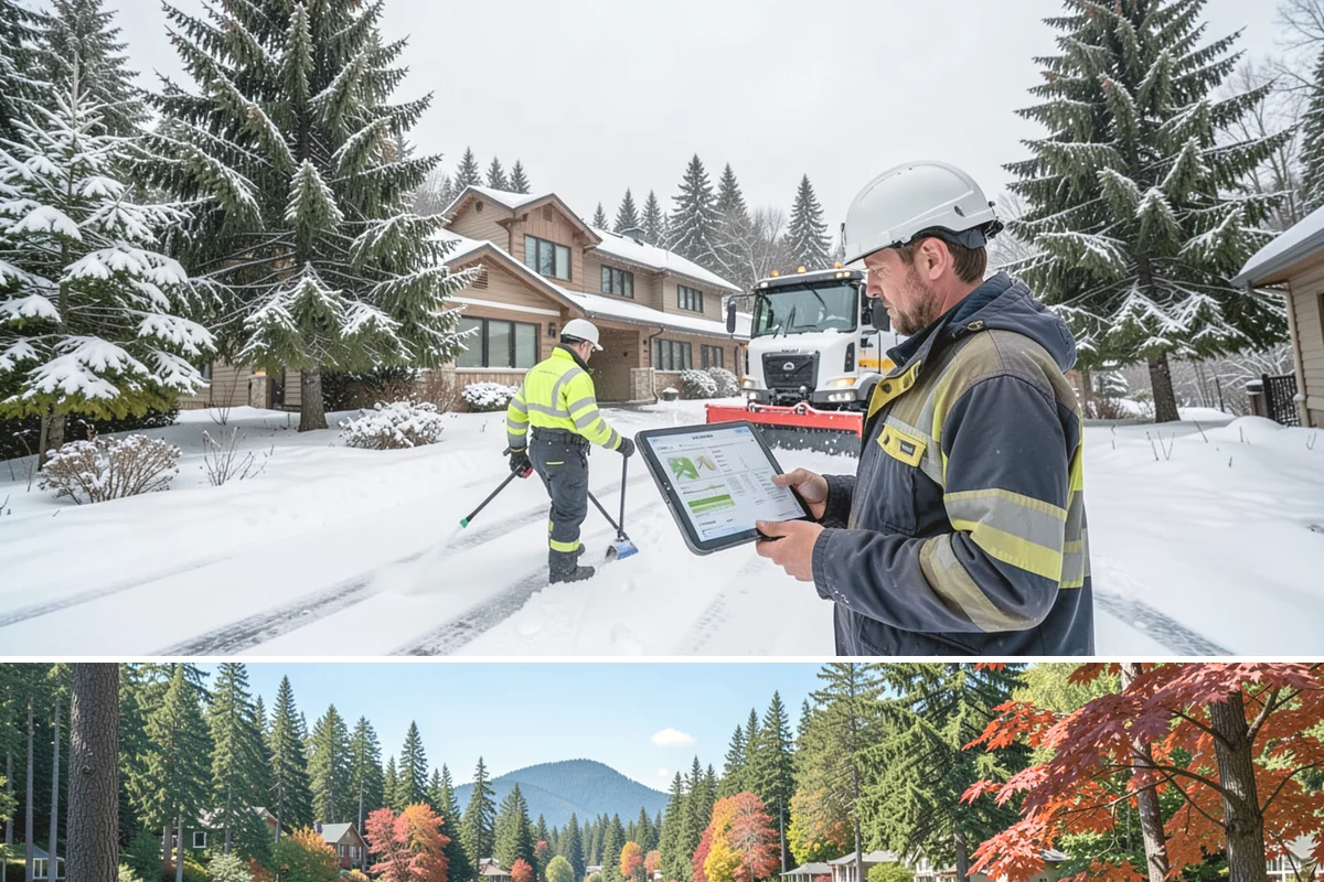 Municipal Sidewalk Clearing in Covington, King County, WA - Municipal demand spans late November through February, with shaded downtown blocks and transit stops needing repeated freeze-thaw...