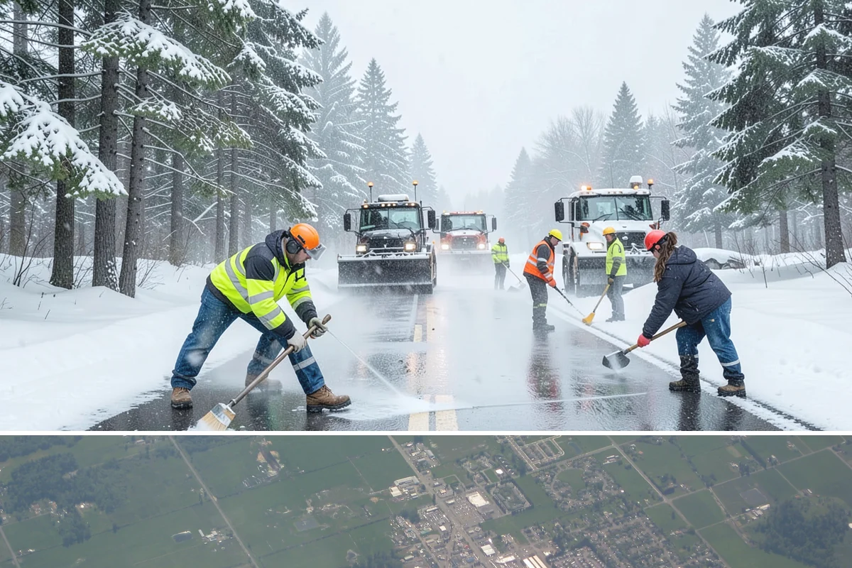 Municipal Sidewalk Clearing in Enumclaw, King County, WA - Municipal demand spans late November through February, with shaded downtown blocks and transit stops needing repeated freeze-thaw...