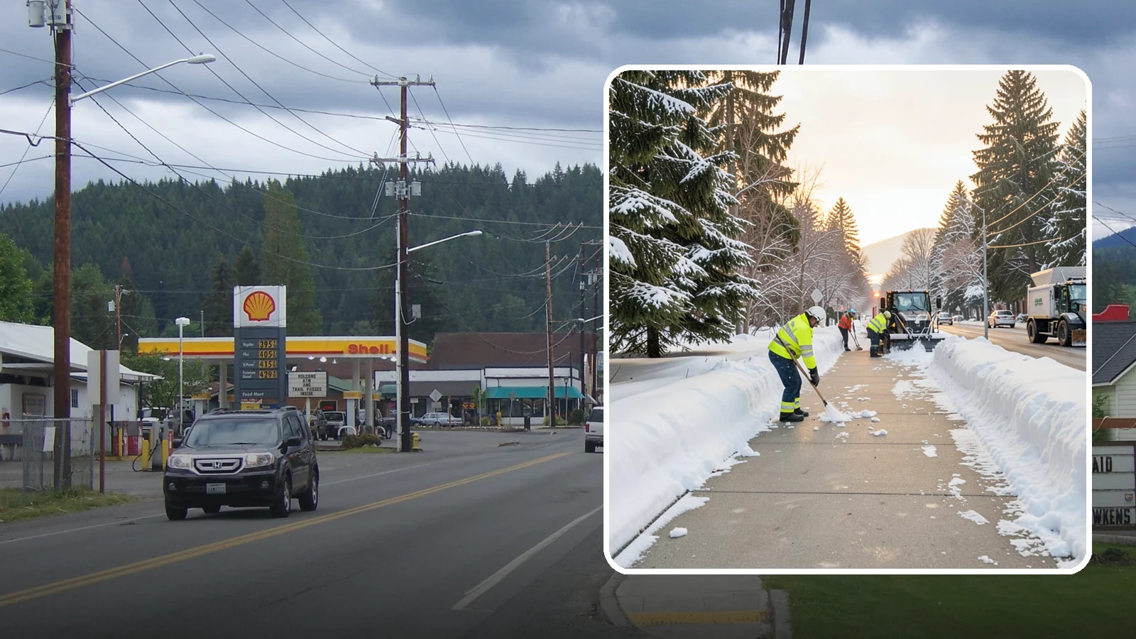 Municipal Sidewalk Clearing in Granite Falls, Snohomish County, WA - Public right-of-way sidewalk clearing for Western Washington municipalities, keeping civic walks, transit approaches, and...