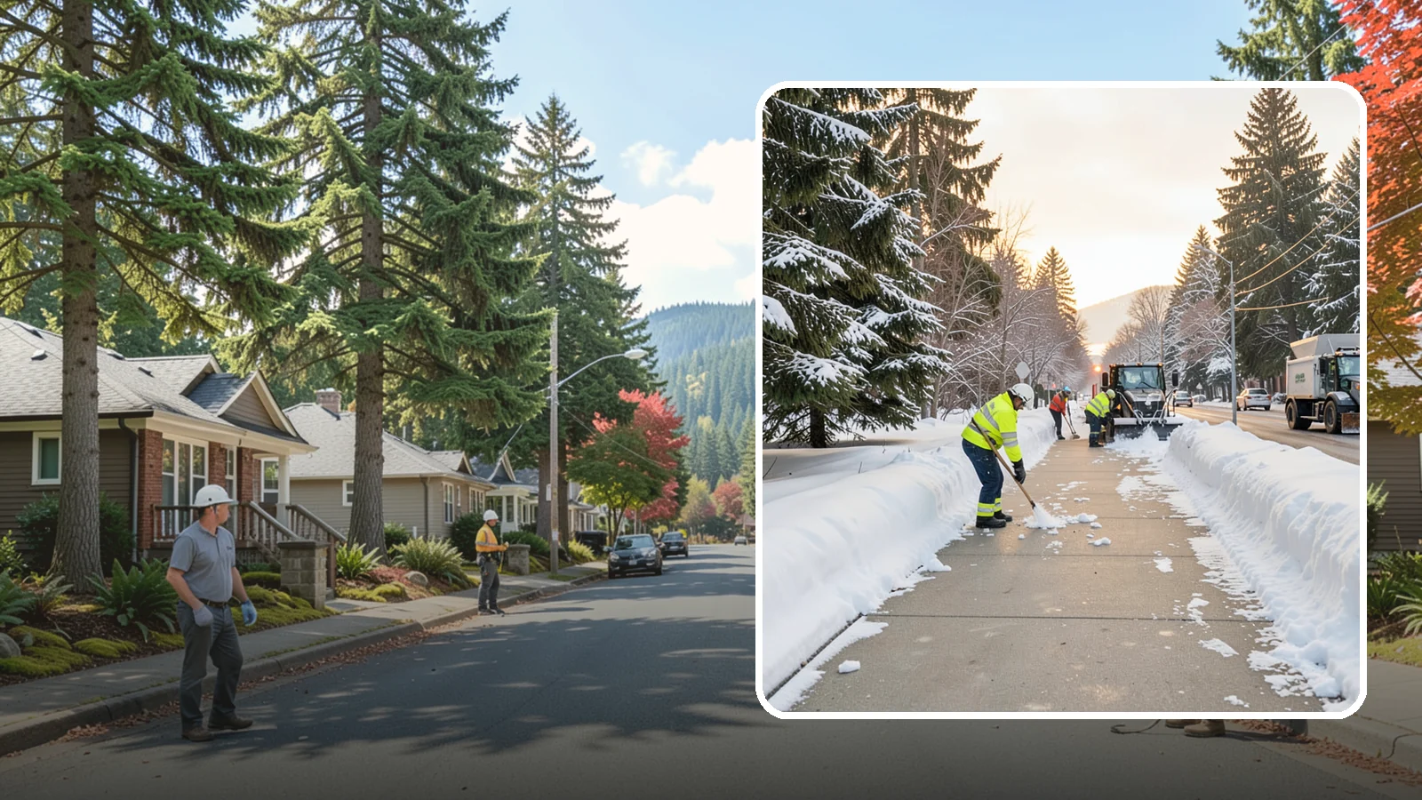 Municipal Sidewalk Clearing in Hunts Point, King County, WA - Public right-of-way sidewalk clearing for Western Washington municipalities, keeping civic walks, transit approaches, and...