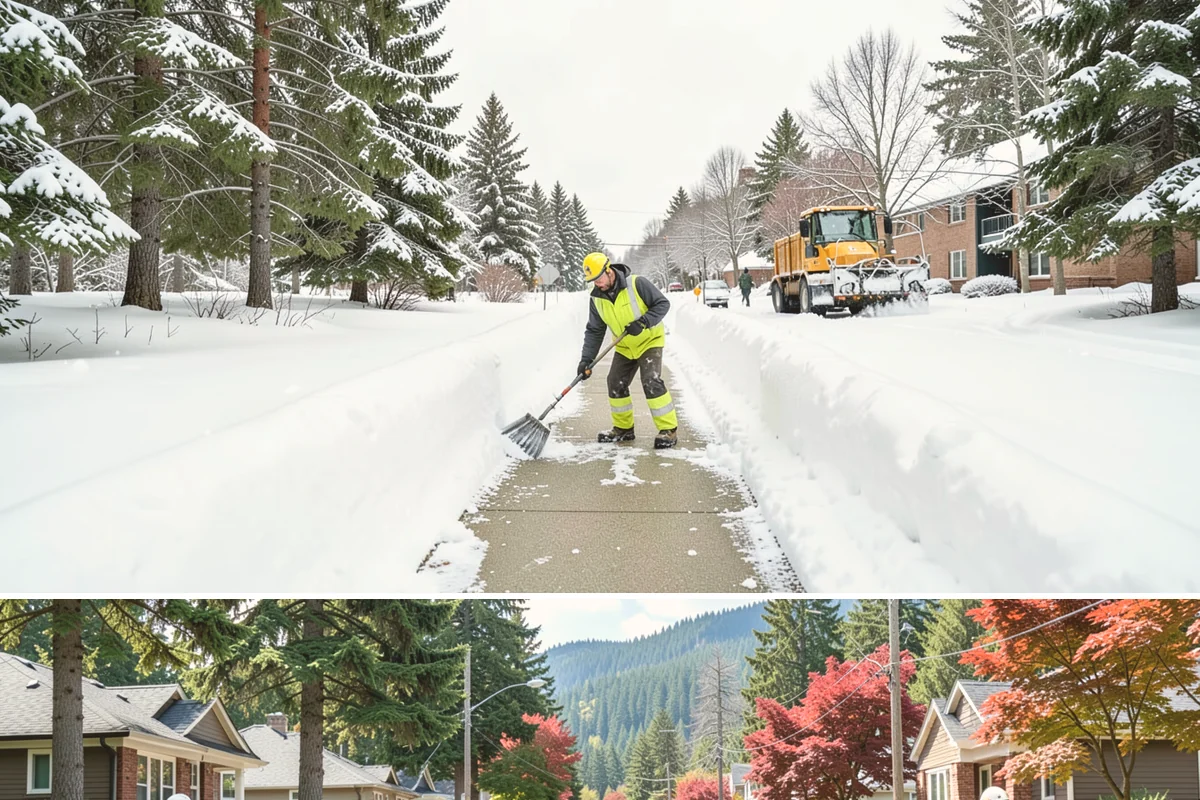Municipal Sidewalk Clearing in Hunts Point, King County, WA - Municipal demand spans late November through February, with shaded downtown blocks and transit stops needing repeated freeze-thaw...
