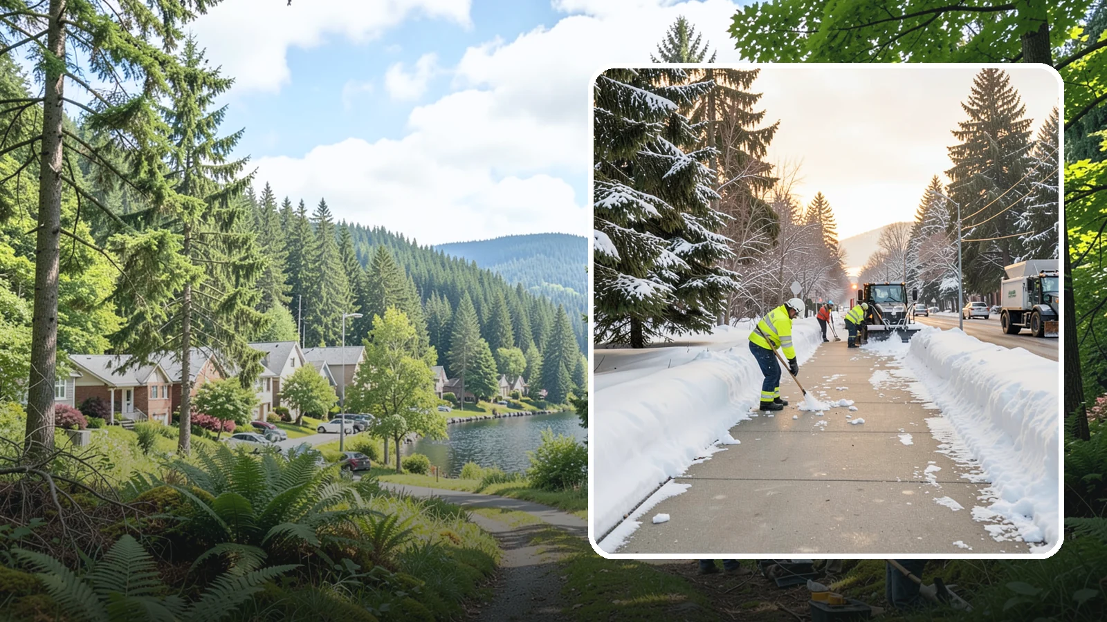 Municipal Sidewalk Clearing in Lake Forest Park, King County, WA - Public right-of-way sidewalk clearing for Western Washington municipalities, keeping civic walks, transit approaches, and...
