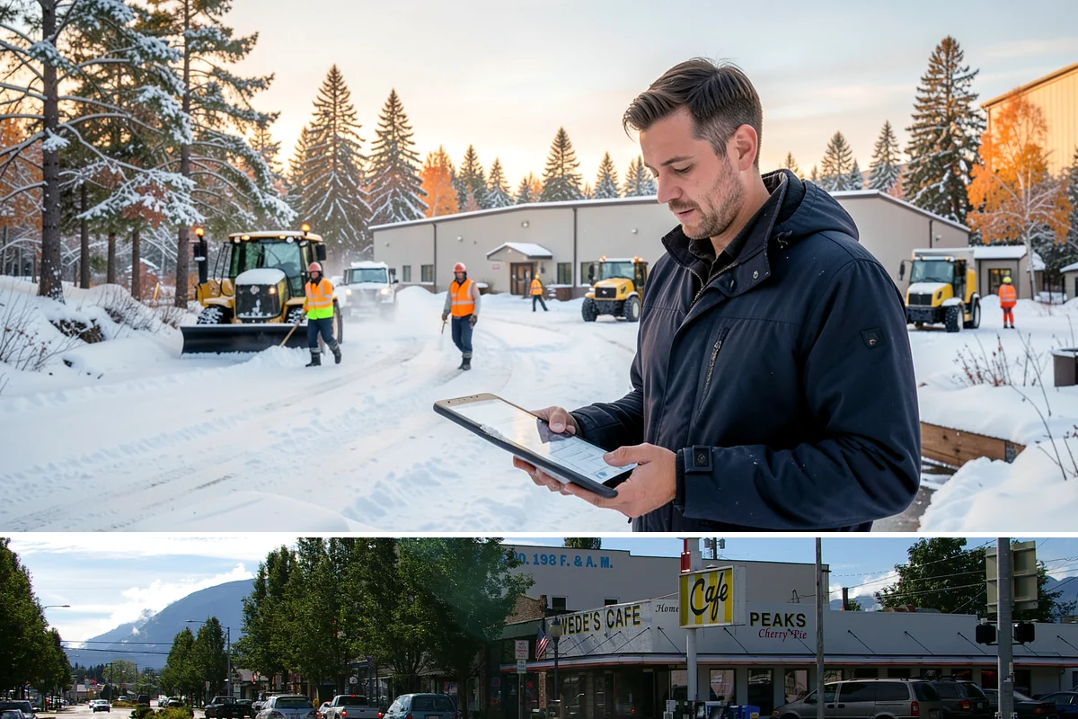 Municipal Sidewalk Clearing in North Bend, King County, WA - Municipal demand spans late November through February, with shaded downtown blocks and transit stops needing repeated freeze-thaw...