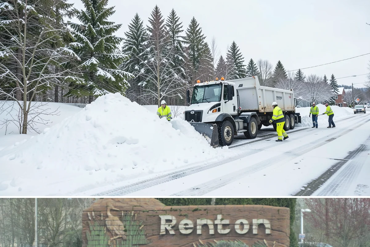 Municipal Sidewalk Clearing in Renton, King County, WA - Municipal demand spans late November through February, with shaded downtown blocks and transit stops needing repeated freeze-thaw...