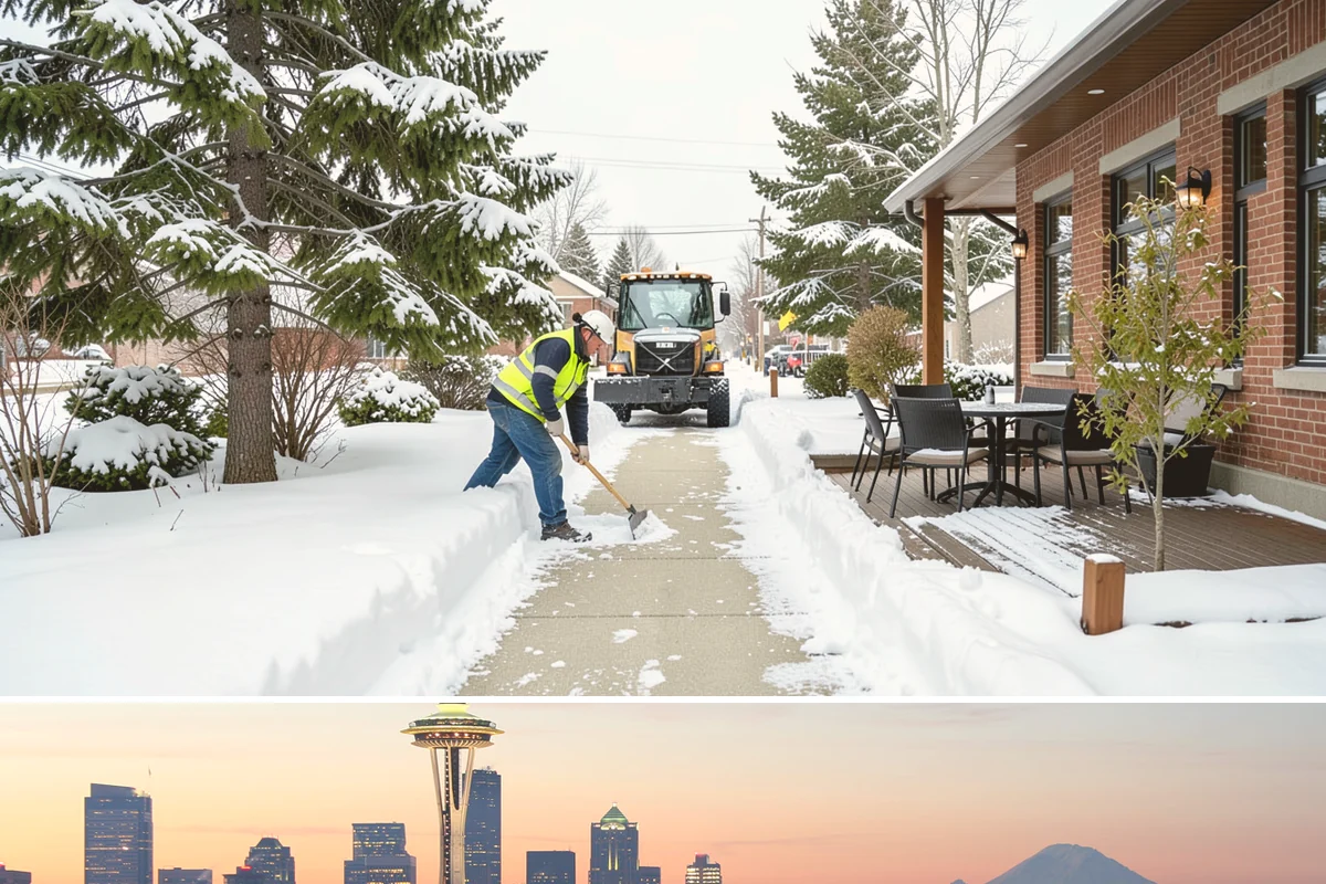 Municipal Sidewalk Clearing in Seattle, King County, WA - Municipal demand spans late November through February, with shaded downtown blocks and transit stops needing repeated freeze-thaw...