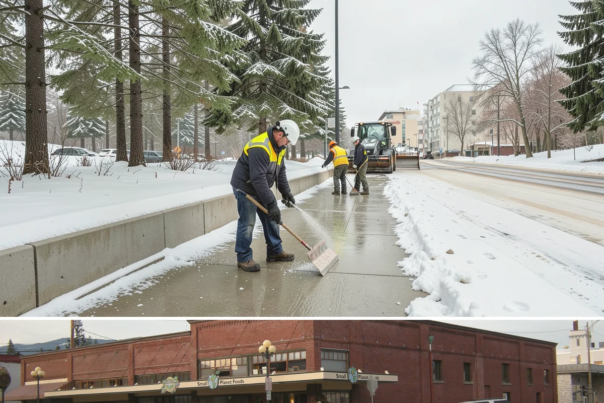Municipal Sidewalk Clearing in Sedro-Woolley, Skagit County, WA - Municipal demand spans late November through February, with shaded downtown blocks and transit stops needing repeated freeze-thaw...