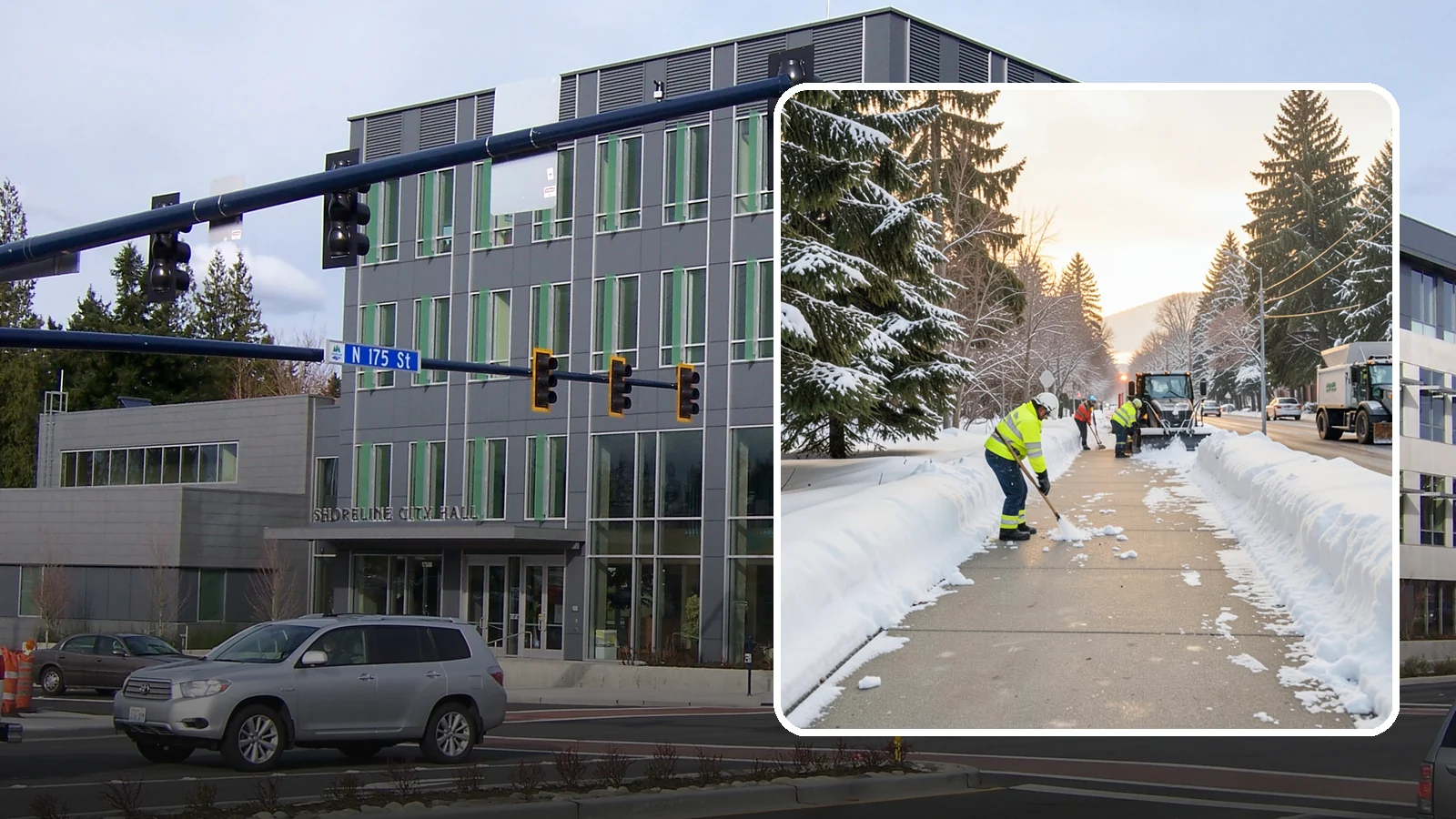 Municipal Sidewalk Clearing in Shoreline, King County, WA - Public right-of-way sidewalk clearing for Western Washington municipalities, keeping civic walks, transit approaches, and...